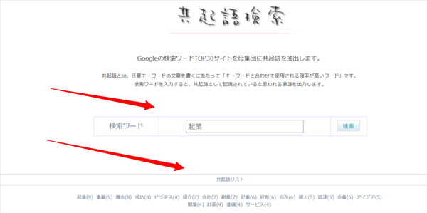 「起業」の共起語 共起語検索ツール調査結果