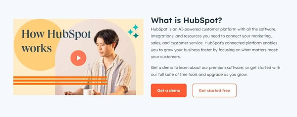 HubSpot公式サイトに設置された製品説明動画