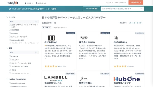 HubSpotのパートナー一覧