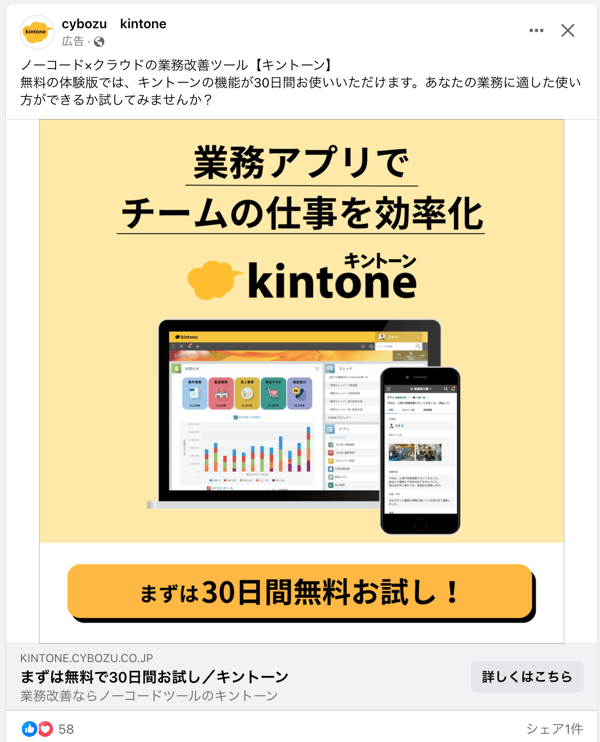 kintoneのFacebook広告