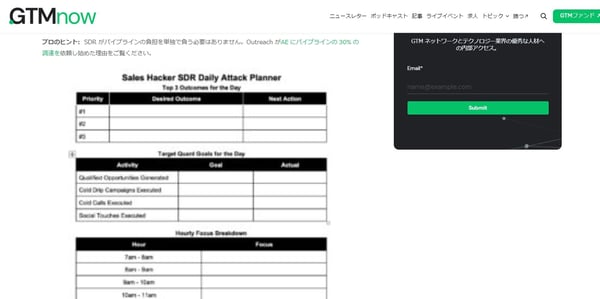 4.営業活動追跡テンプレート「SDRデイリーアタックプランナー」(GTMnow)