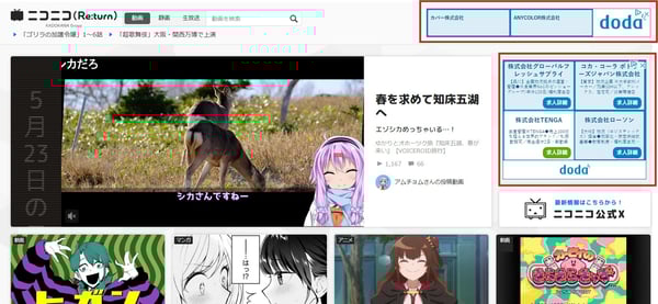 3.ニコニコ動画のディスプレイ広告の位置