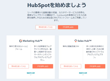 HubSpotの無料トライアルフォーム