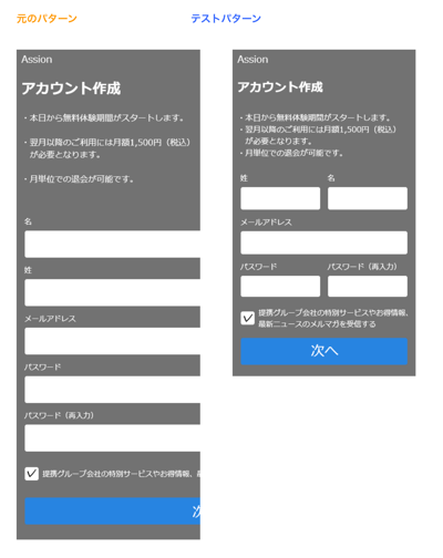 入力フォームのABテスト事例